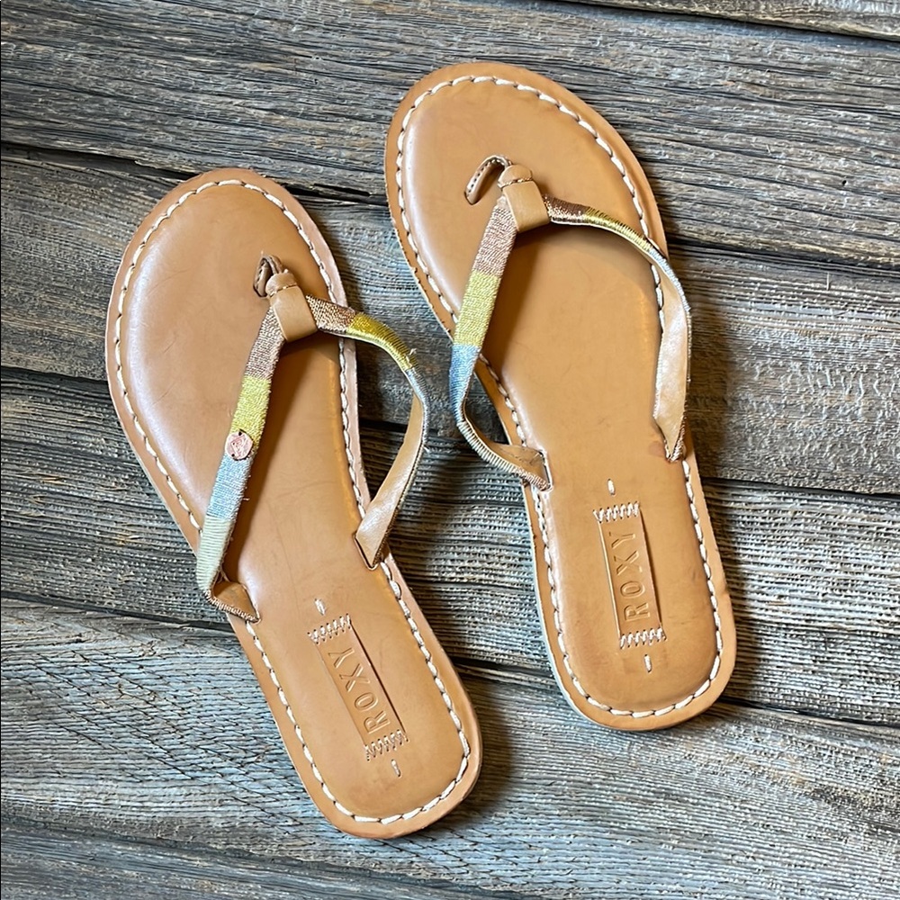 Roxy Tan Sandals Leather Flip-Flops
